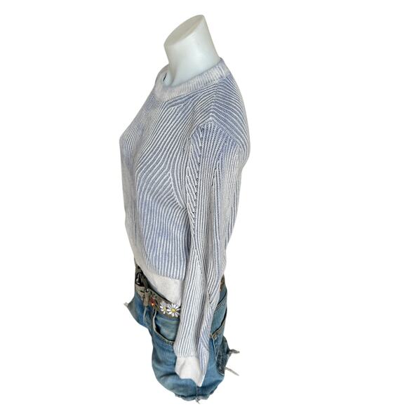 Splendid Cream Blue Striped Crewneck Sweater SMALL Oversized Soft Cotton $168 - Picture 5 of 8